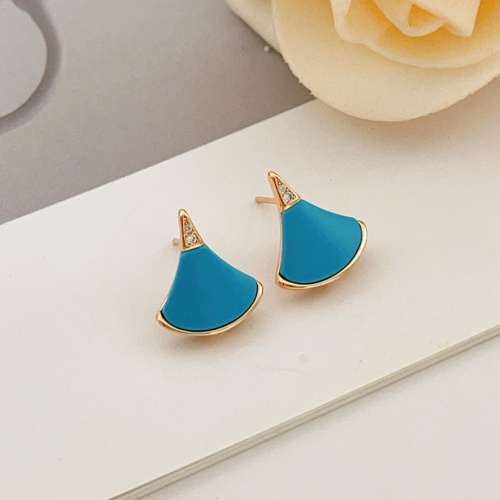 Bvlgari Classic Fashion Versatile Rose Gold Blue Shell Fan Earstuds