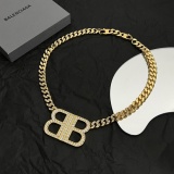 Balenciaga Fashion Versatile Diamond Set BB Pendant Cuban Chain Necklace