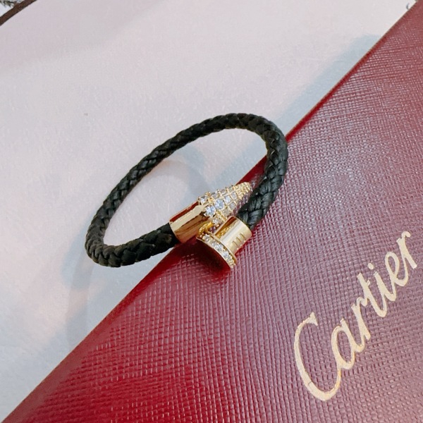 Cartier Couple Classic Fashion Versatile Diamond studded Leather Rope Bracelet