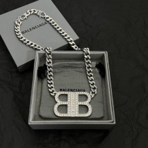 Balenciaga Fashion Versatile Diamond Set BB Pendant Cuban Chain Necklace