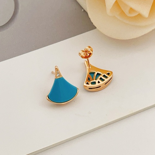 Bvlgari Classic Fashion Versatile Rose Gold Blue Shell Fan Earstuds