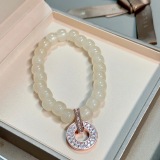 Bvlgari Fashion Versatile Diamond Set Round Brand Natural Yellow Jade Bracelet