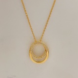 Cartier Classic Fashion Versatile Silver Diamond Set Double Circular Pendant Necklace