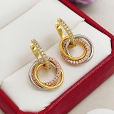 Cartier Classic Fashion Versatile Three Color Diamond Set Round Earrings