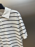 Prada Classic Embroidered Logo Striped Short Sleeve Knitted Polo Collar