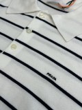 Prada Classic Embroidered Logo Striped Short Sleeve Knitted Polo Collar