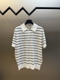 Prada Classic Embroidered Logo Striped Short Sleeve Knitted Polo Collar