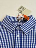 Loewe 26SS Fashion Versatile Embroidered Logo Blue White Grid Casual Short Sleeve Shirt