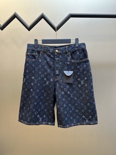 Louis Vuitton Classic Full Logo Printed Casual Versatile Denim Shorts