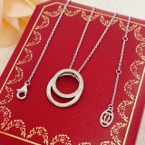 Cartier Classic Fashion Versatile Silver Diamond Set Double Circular Pendant Necklace