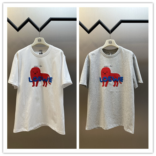 Loewe Fashion Toothbrush Embroidered Logo Little Monster Short Sleeve Couple Versatile Casual T-shirt