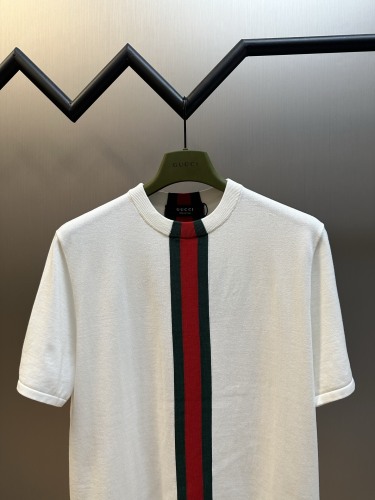Gucci New Couple Classic Red Green Stripe Knitted Short Sleeve