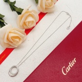 Cartier Classic Fashion Versatile Silver Diamond Set Double Circular Pendant Necklace
