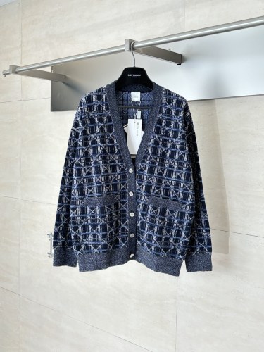 Dior 26SS Fashion Versatile Double Sided Grid Jacquard Knitted Cardigan Jacket