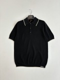 Prada 26SS Fashion Versatile Logo Jacquard Mesh Knitted Short Sleeve Polo Shirt