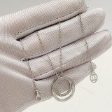 Cartier Classic Fashion Versatile Silver Diamond Set Double Circular Pendant Necklace
