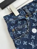 Louis Vuitton 26SS High Street Embroidered Flower Short Sleeve Denim Shirt Couple Casual Versatile Denim Shorts Set