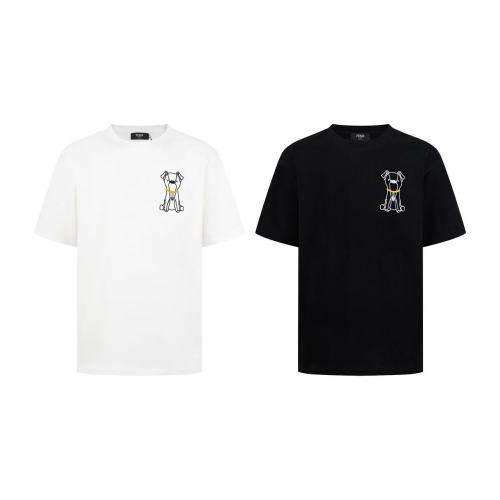 Fendi Fashion Personalized Embroidery Dog Round Neck T-shirt Unisex Casual Loose Short Sleeve