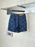 Louis Vuitton 26SS High Street Embroidered Flower Short Sleeve Denim Shirt Couple Casual Versatile Denim Shorts Set