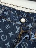 Louis Vuitton 26SS High Street Embroidered Flower Short Sleeve Denim Shirt Couple Casual Versatile Denim Shorts Set