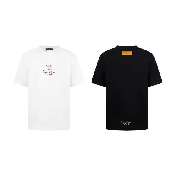 Louis Vuitton Fashion Personalized Embroidered Logo Round Neck T-shirt Unisex Casual Loose Short Sleeve
