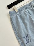 Louis Vuitton Fashion Embroidered Logo Water Washed Short Sleeve Shirt Couple Versatile Casual Denim Shorts Set