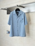 Louis Vuitton Fashion Embroidered Logo Water Washed Short Sleeve Shirt Couple Versatile Casual Denim Shorts Set