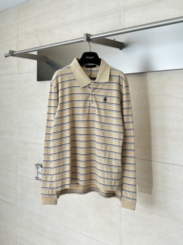 Prada 26SS Fashion Embroidered Logo Striped Casual Versatile Long Sleeve Polo Shirt