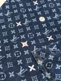 Louis Vuitton 26SS High Street Embroidered Flower Short Sleeve Denim Shirt Couple Casual Versatile Denim Shorts Set
