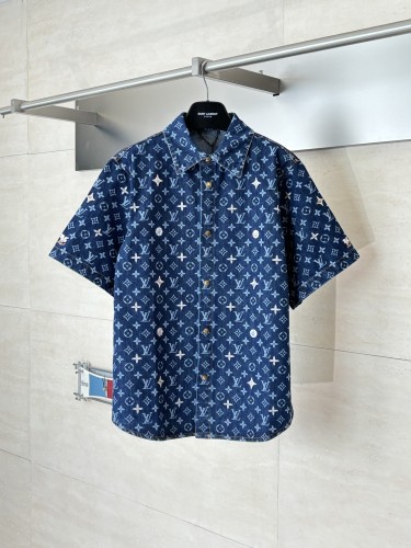 Louis Vuitton 26SS High Street Embroidered Flower Short Sleeve Denim Shirt Couple Casual Versatile Denim Shorts Set