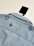 Louis Vuitton Fashion Embroidered Logo Water Washed Short Sleeve Shirt Couple Versatile Casual Denim Shorts Set