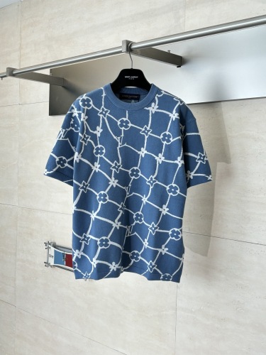Louis Vuitton 26SS Fashion Contrast Logo Jacquard Knitted Round Neck Short Sleeve