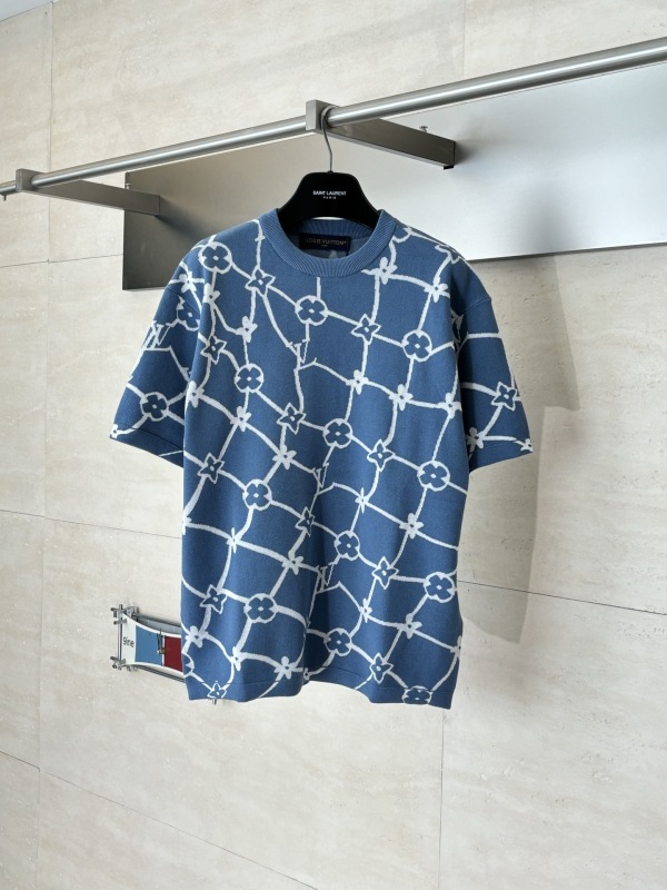 Louis Vuitton 26SS Fashion Contrast Logo Jacquard Knitted Round Neck Short Sleeve