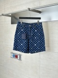 Louis Vuitton 26SS High Street Embroidered Flower Short Sleeve Denim Shirt Couple Casual Versatile Denim Shorts Set