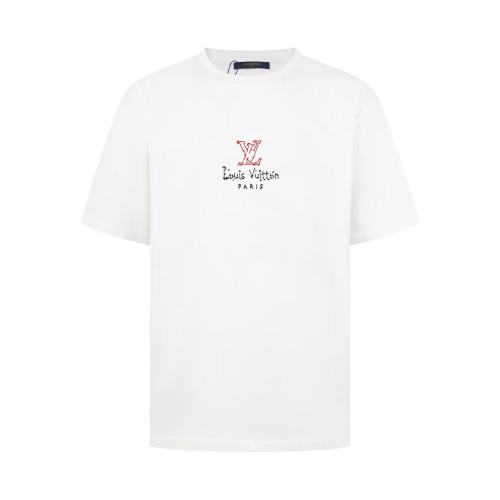 Louis Vuitton Fashion Personalized Embroidered Logo Round Neck T-shirt Unisex Casual Loose Short Sleeve