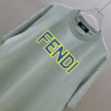 Fendi Fashion Logo Printed Round Neck T-shirt Unisex Casual Washed Short Sleeve