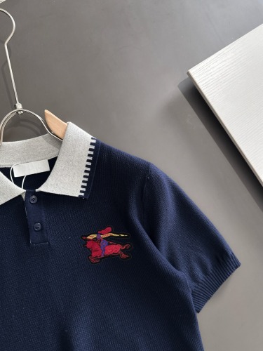 Burberry 26SS Fashion Embroidered War Horse Knitted Short Sleeve Color Contrasting Polo Shirt