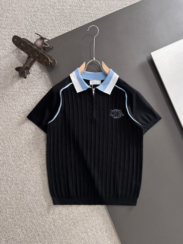 Dior 26SS Fashion Embroidered Logo Knitted Short Sleeve Color Contrasting Polo Shirt