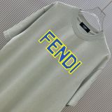 Fendi Fashion Logo Printed Round Neck T-shirt Unisex Casual Washed Short Sleeve