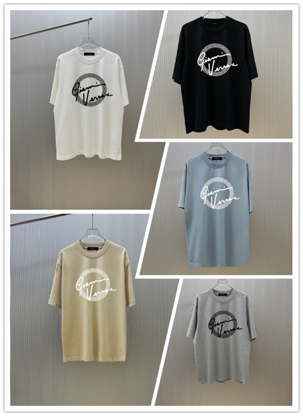 Versace Fashion Logo Printed Round Neck T-shirt Unisex Casual Versatile Short Sleeve