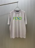 Fendi Fashion Logo Printed Round Neck T-shirt Unisex Casual Washed Short Sleeve