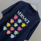 Versace Fashion Logo Printed Round Neck T-shirt Unisex Casual Versatile Short Sleeve