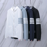 Thom Browne Couple Classic Four Bar Stripe Thin Sunscreen Coat