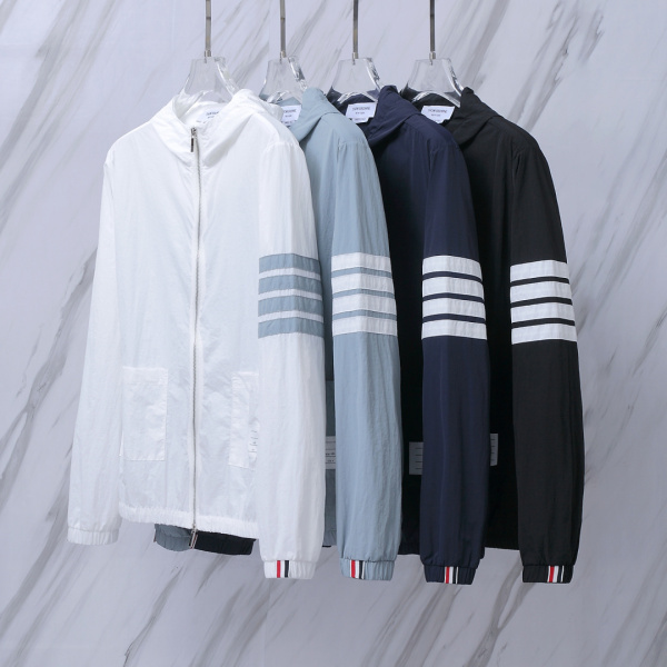 Thom Browne Couple Classic Four Bar Stripe Thin Sunscreen Coat