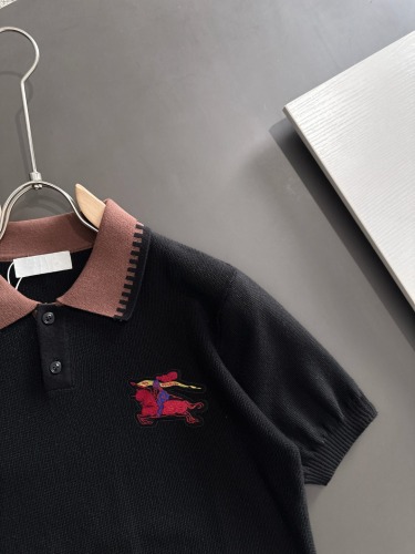 Burberry 26SS Fashion Embroidered War Horse Knitted Short Sleeve Color Contrasting Polo Shirt