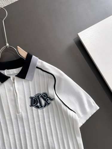 Dior 26SS Fashion Embroidered Logo Knitted Short Sleeve Color Contrasting Polo Shirt