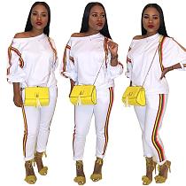 MN175 casual clothing side stripe top and pants 2 piece set women