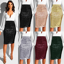 women fashion solid sequined knee length pencil skirts WNAK8699