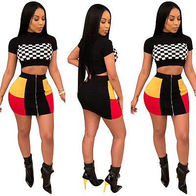 WNAA7023 sexy plaid crop top and skirt women two piece outfits