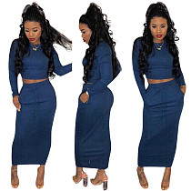 women casual solid long sleeve top and maxi skirt two piece set HGL1078